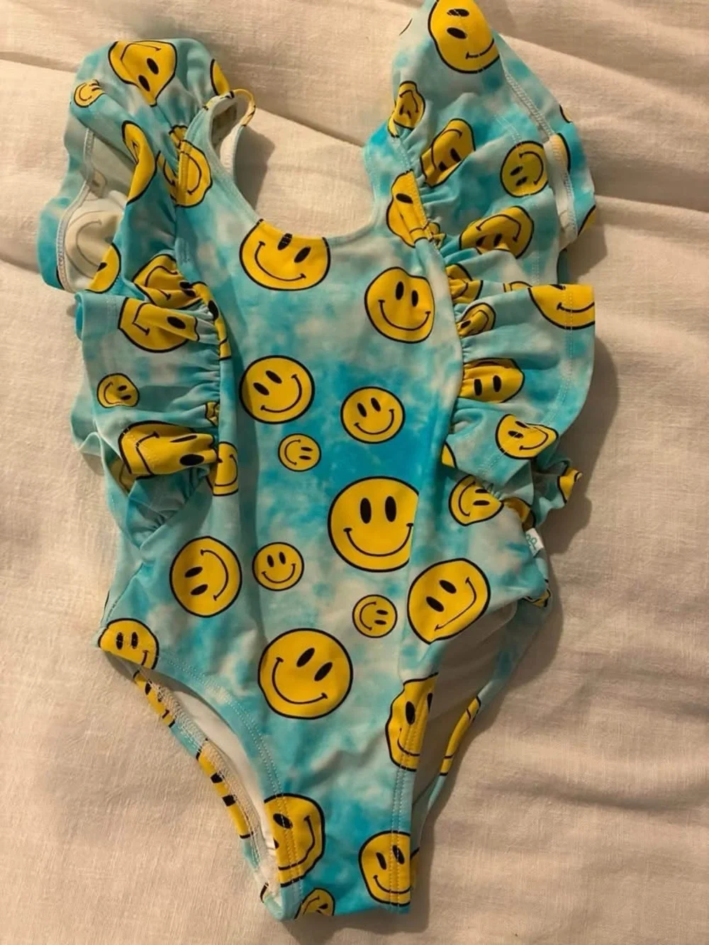 Posh Peanut Turquoise Blue Tie-Dye Smiley Face One-Piece Swimsuit